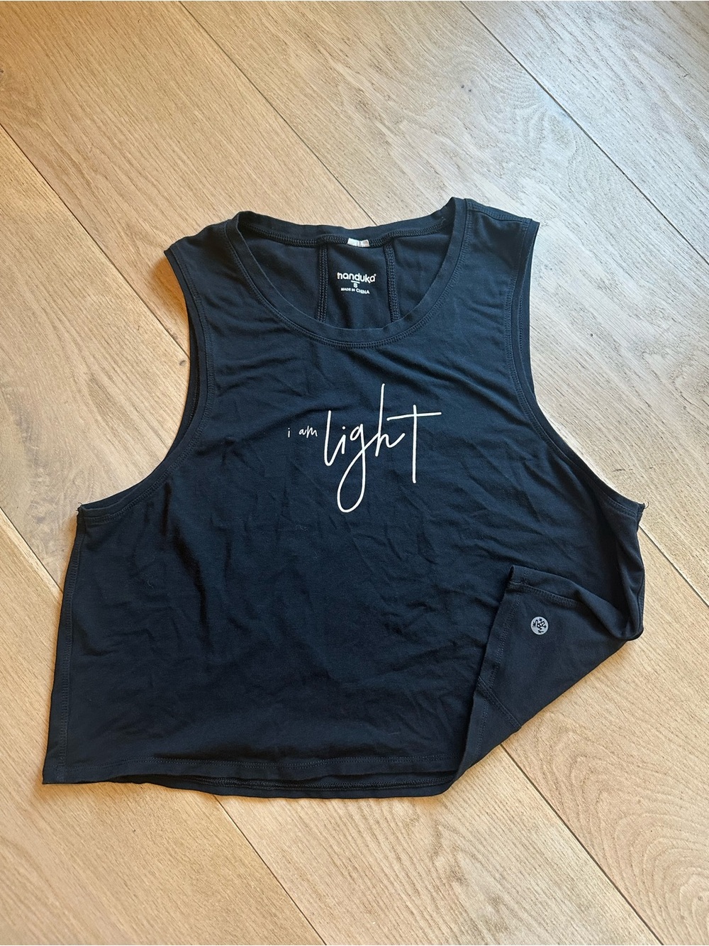 Manduka Yoga 26&2 Black Crop Tank Top - "I Am Light"